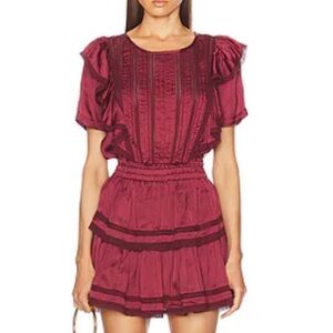 LoveShackFancy Burgundy Ruffle Mini Dress